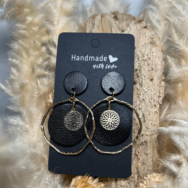 Boucles cercles noires et dorées 